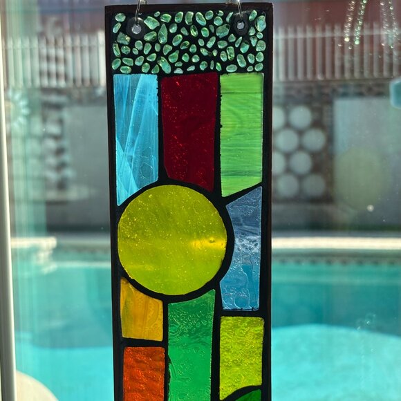 Stained glass sun catcher hanging w/crystal Handmade in USA - Great gift idea - Picture 2 of 6